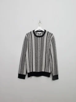 Men's Black & Cream Reiss Patterned Jumper L