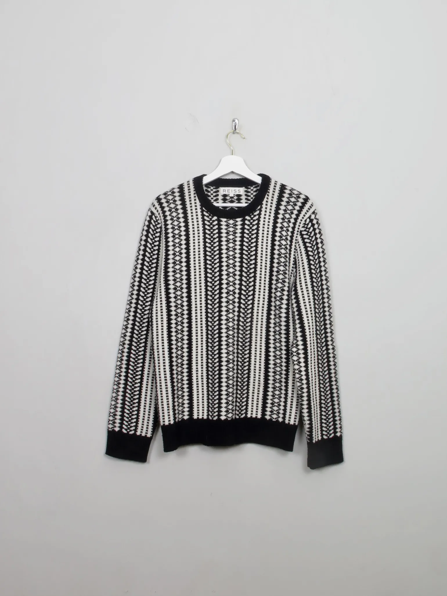 Men's Black & Cream Reiss Patterned Jumper L