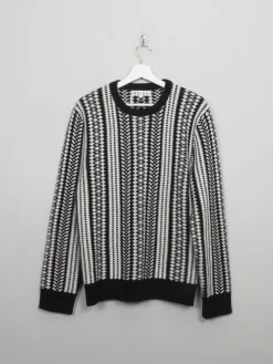 Men's Black & Cream Reiss Patterned Jumper L