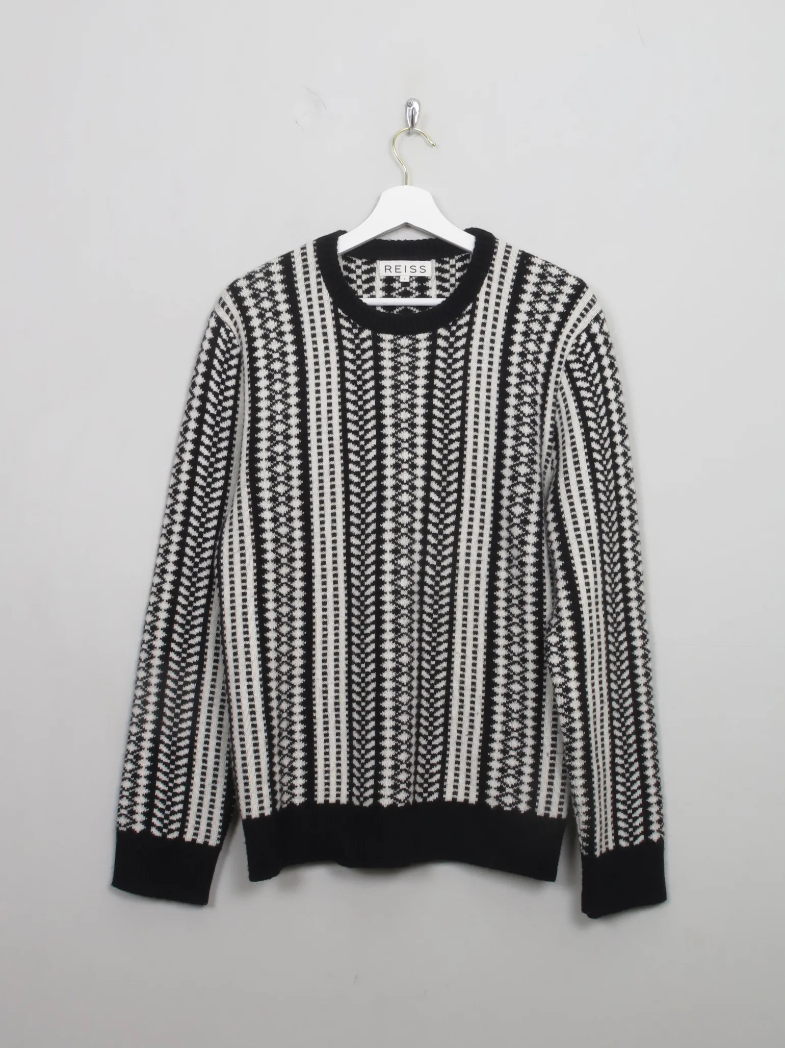 Men's Black & Cream Reiss Patterned Jumper L