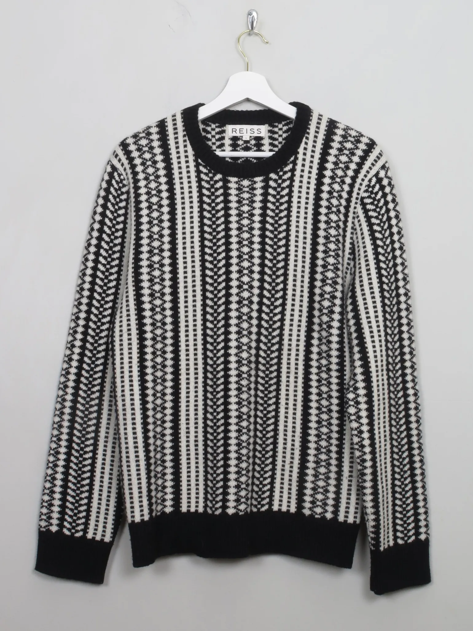 Men's Black & Cream Reiss Patterned Jumper L