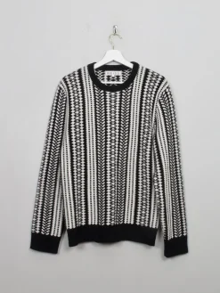 Men's Black & Cream Reiss Patterned Jumper L