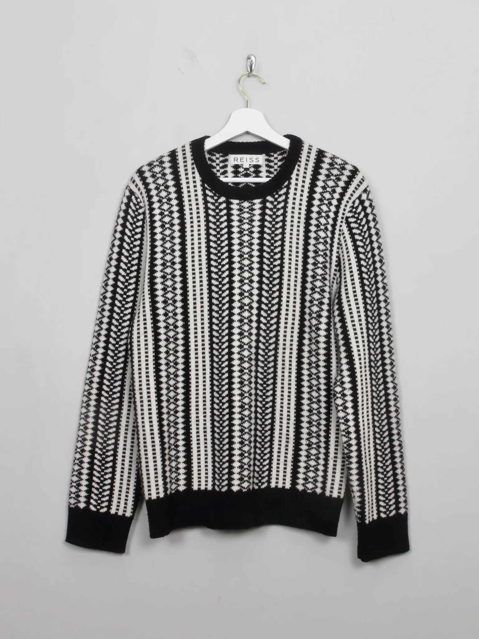 Men's Black & Cream Reiss Patterned Jumper L
