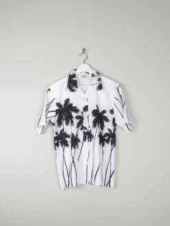 Men's Black & White Vintage Hawaiian Shirt S/M