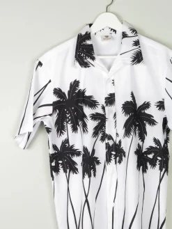 Men's Black & White Vintage Hawaiian Shirt S/M