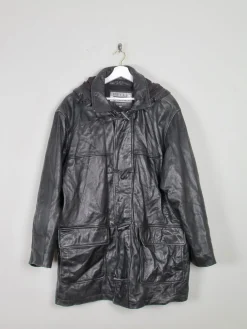 Men's Black Heavy Leather Duffle Coat L