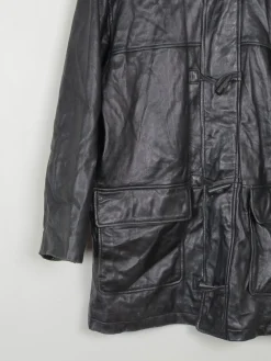 Men's Black Heavy Leather Duffle Coat L