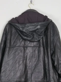 Men's Black Heavy Leather Duffle Coat L
