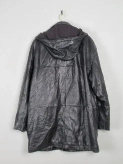 Men's Black Heavy Leather Duffle Coat L