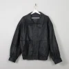 Men's Black Leather Bomber Jacket M/L