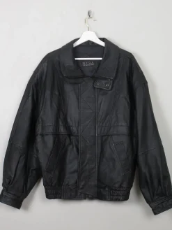 Men's Black Leather Bomber Jacket M/L