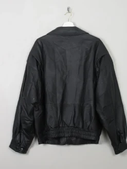 Men's Black Leather Bomber Jacket M/L