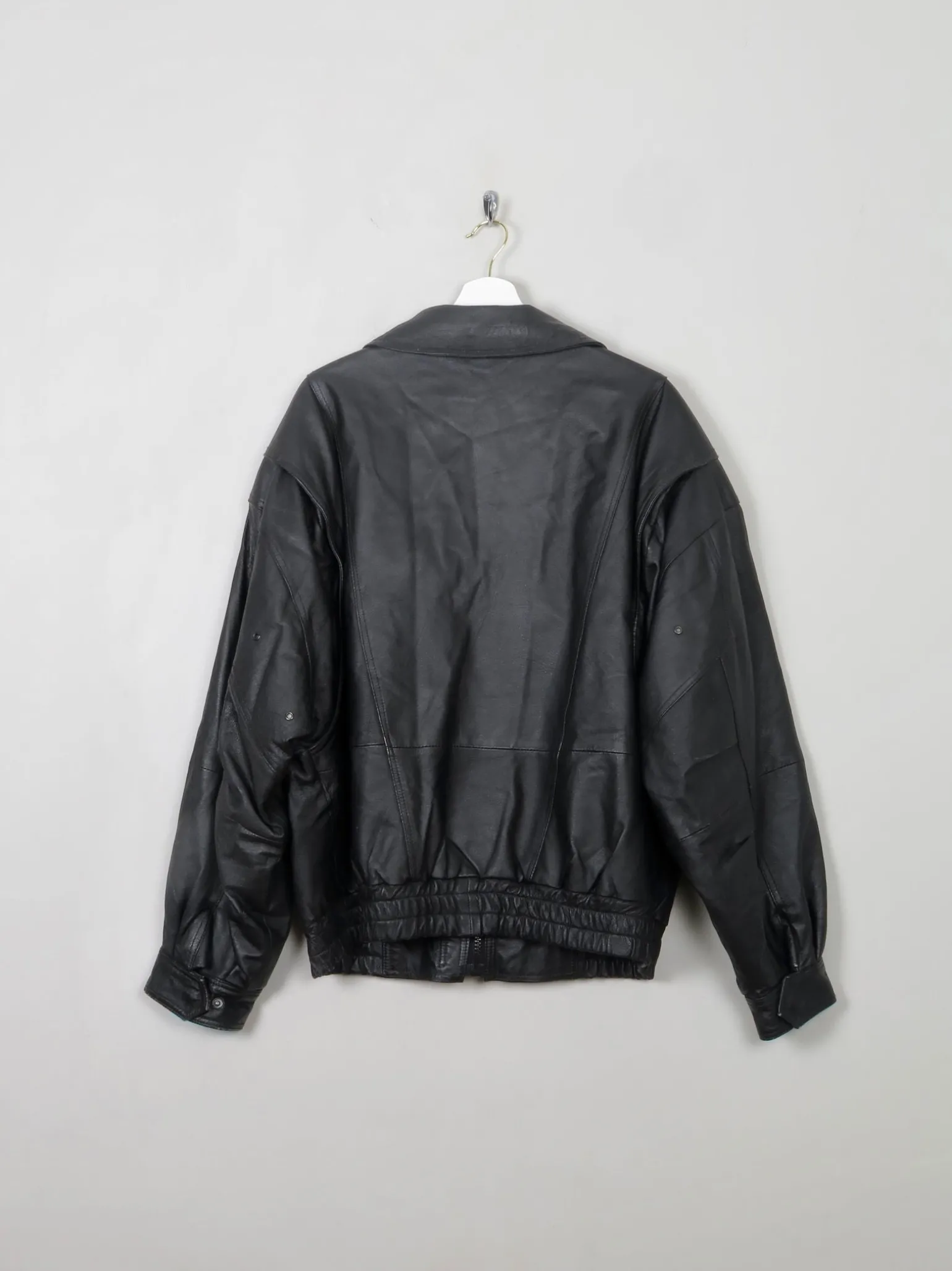 Men's Black Leather Bomber Jacket M/L