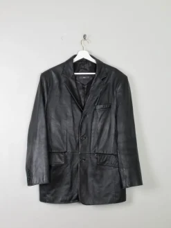 Men's Black Vintage Leather Jacket M Oversized