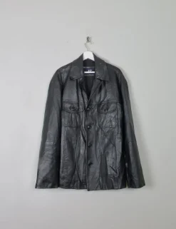 Men's Black Vintage Leather Jacket XL