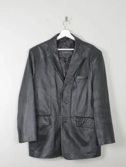 Men's Black Vintage Leather Jacket M Oversized