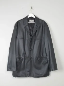 Men's Black Vintage Leather Jacket Oversized  M/L