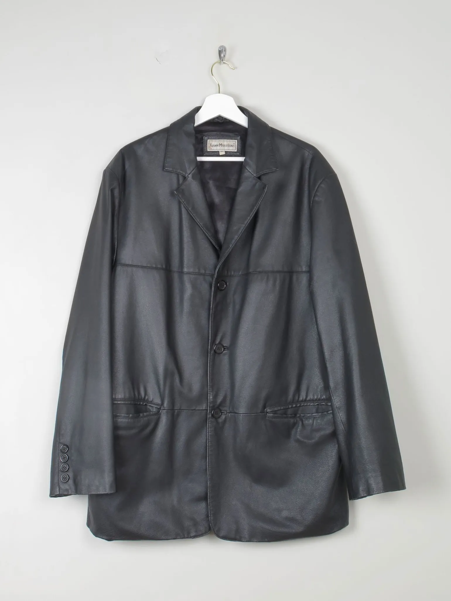 Men's Black Vintage Leather Jacket Oversized M/L