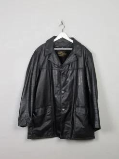 Men's Black Vintage Lined Leather Jacket XL