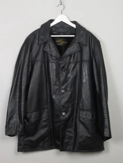 Men's Black Vintage Lined Leather Jacket XL