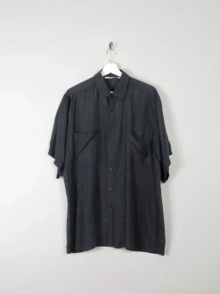 Men's Black Vintage Silk Short Sleeved Shirt L