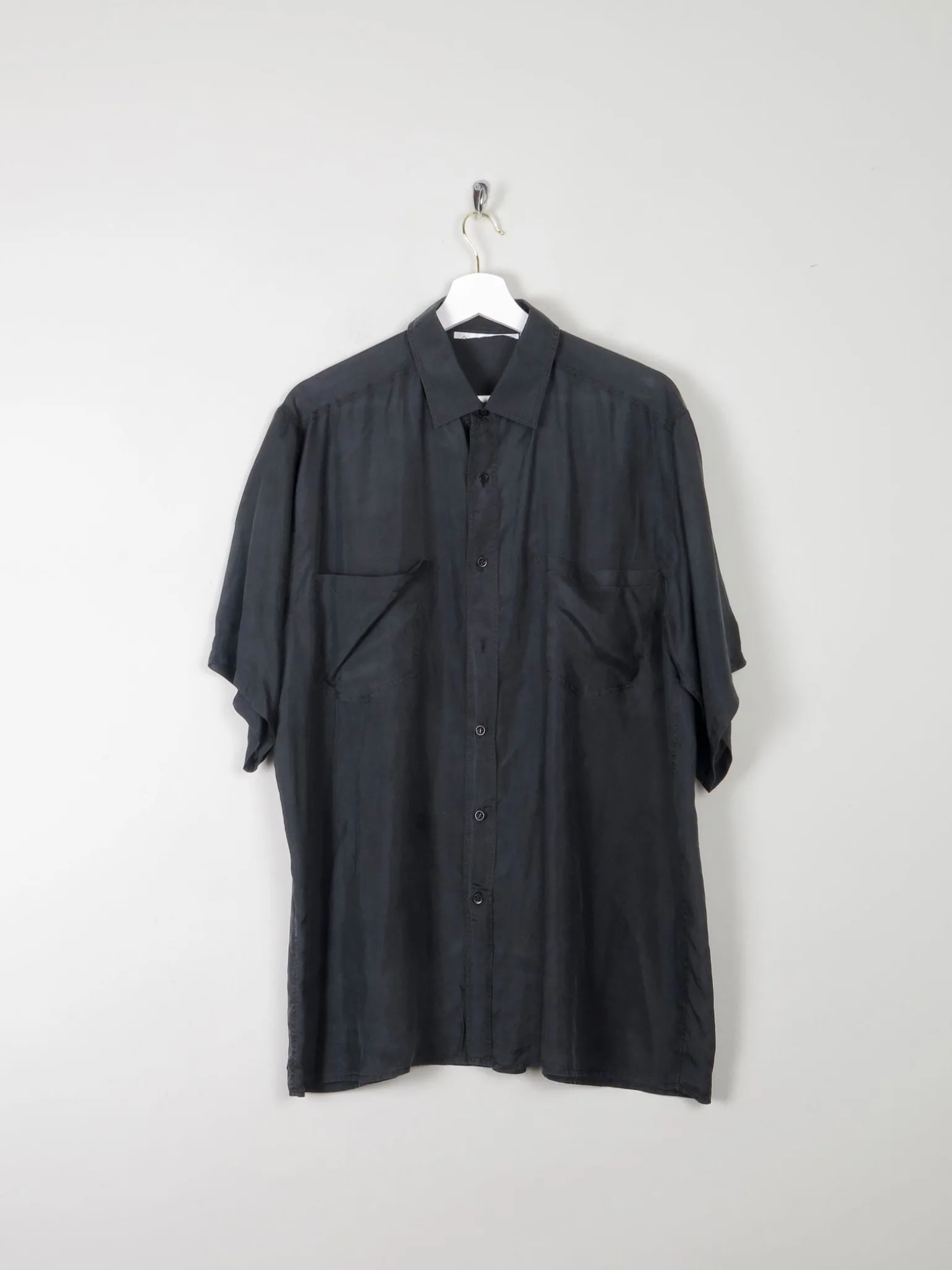 Men's Black Vintage Silk Short Sleeved Shirt L