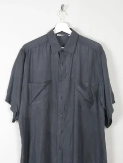 Men's Black Vintage Silk Short Sleeved Shirt L