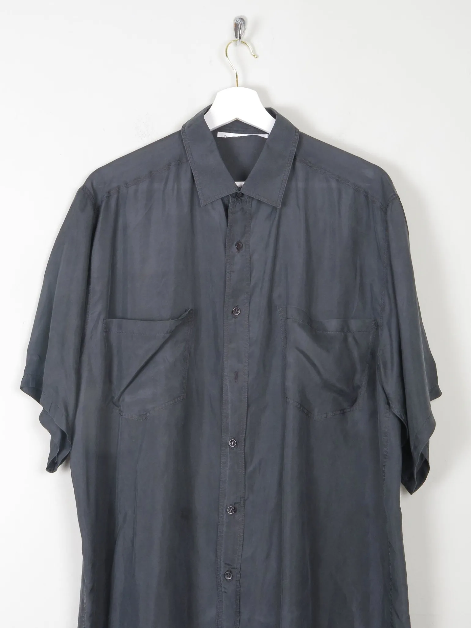 Men's Black Vintage Silk Short Sleeved Shirt L