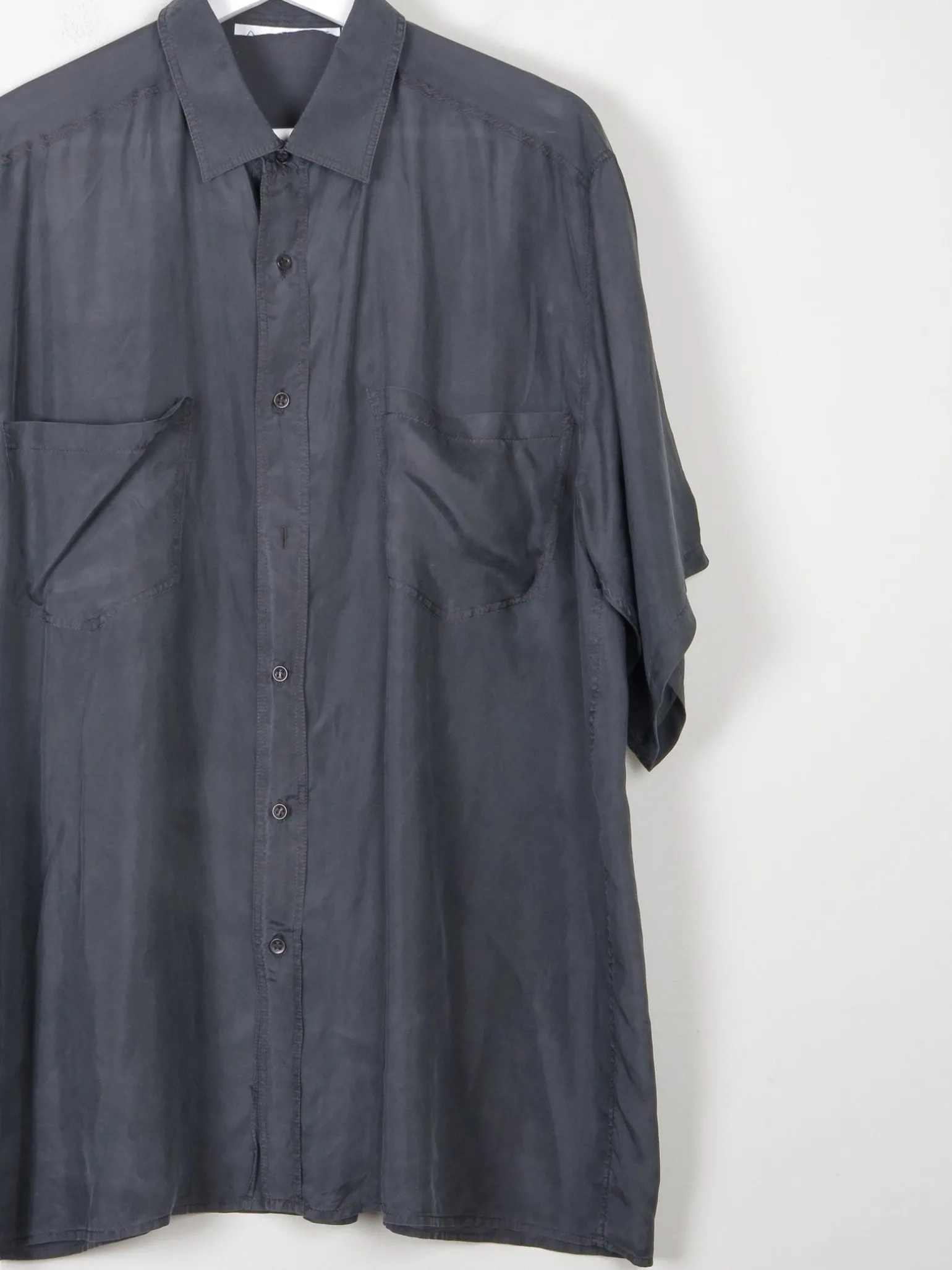 Men's Black Vintage Silk Short Sleeved Shirt L