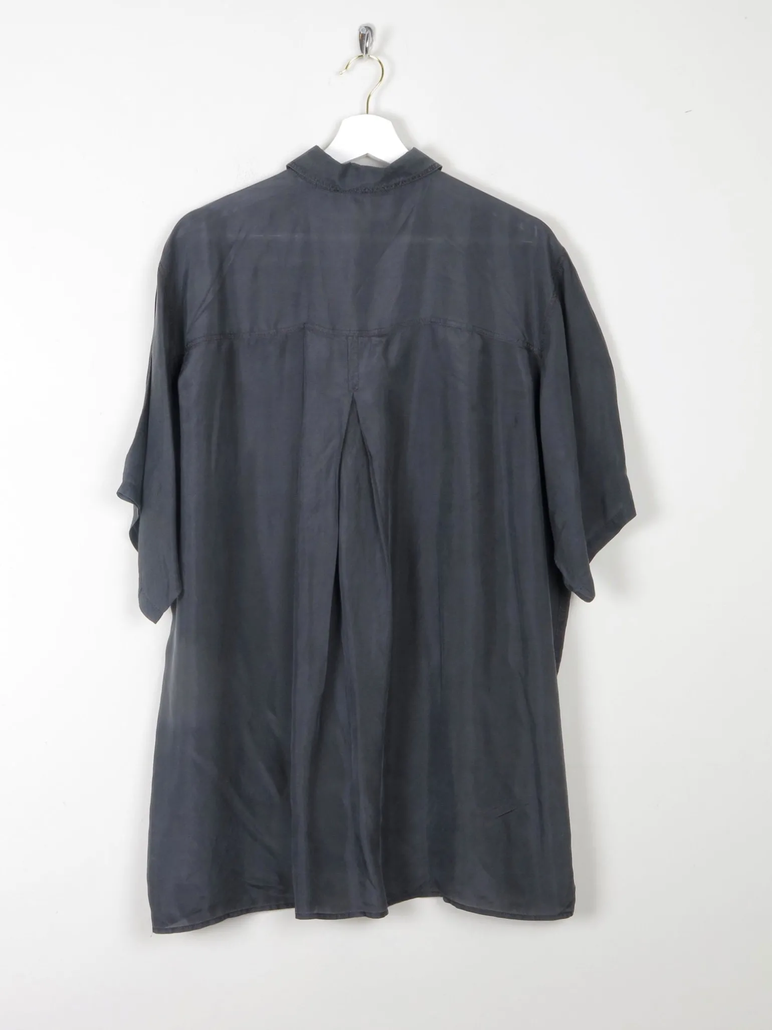 Men's Black Vintage Silk Short Sleeved Shirt L