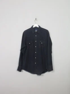 Men's Black Vintage Wrangler Denim Shirt L
