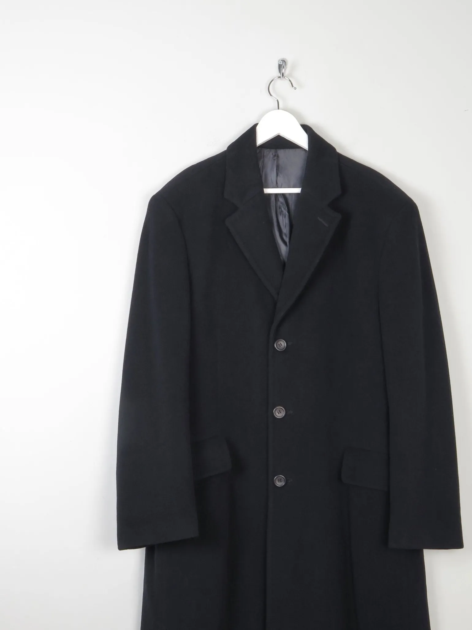 Men's Black Wool Nicole Farhi Cashmere Coat L/XL 46" Approx