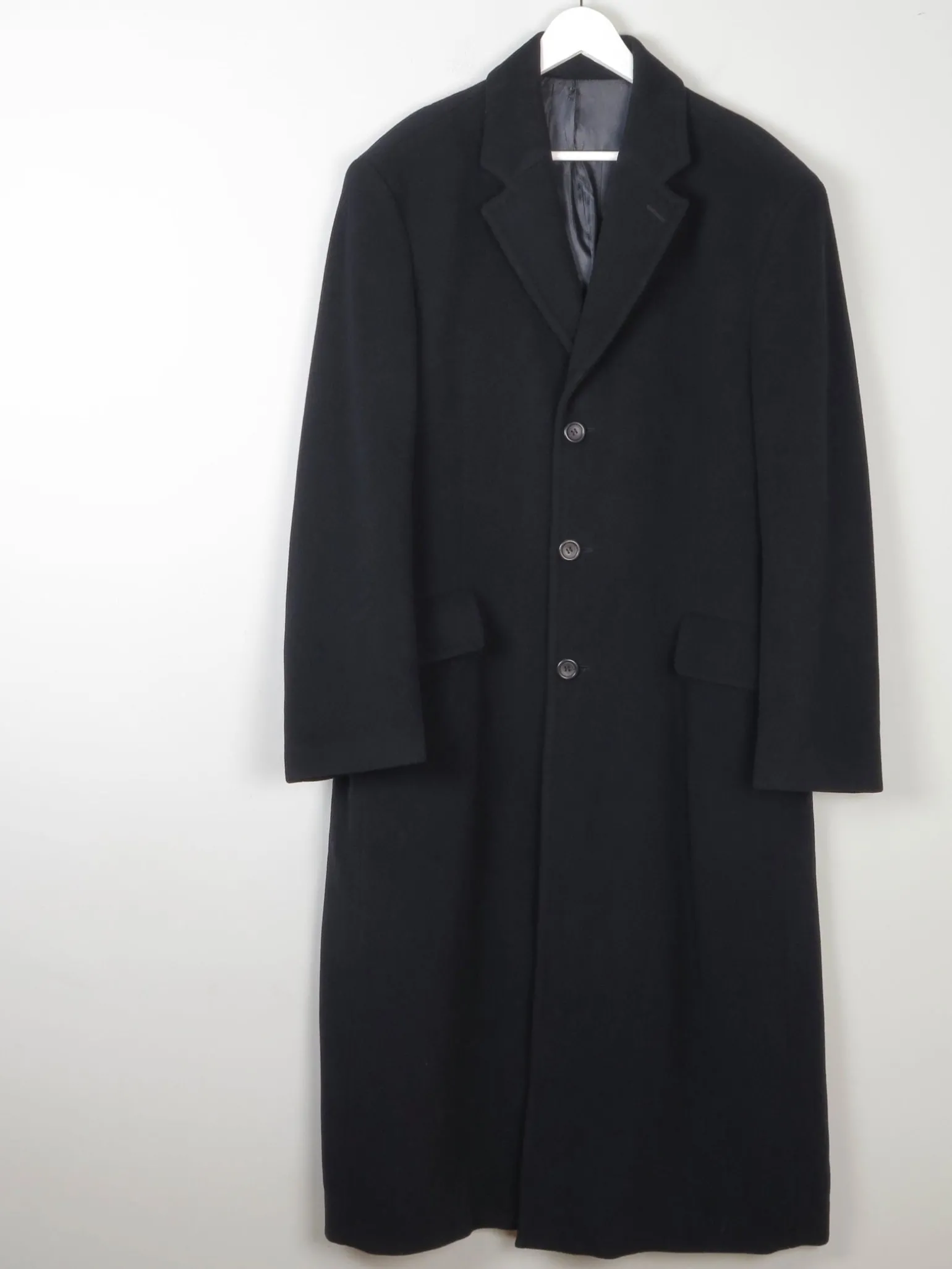 Men's Black Wool Nicole Farhi Cashmere Coat L/XL 46" Approx