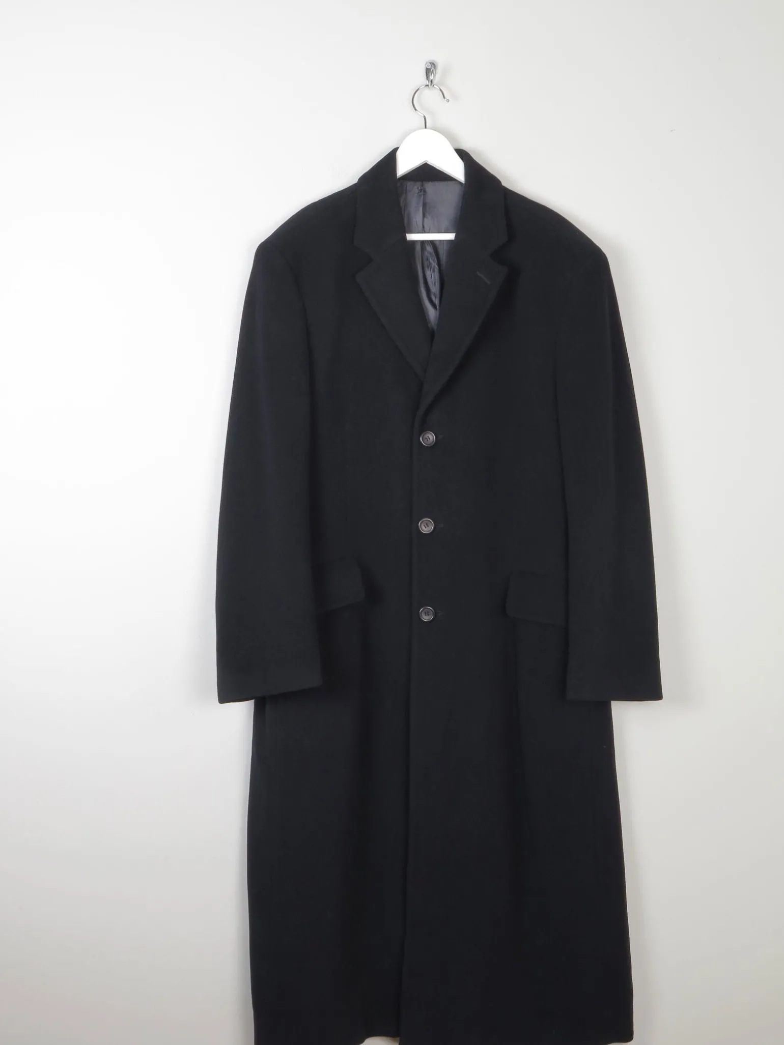 Men's Black Wool Nicole Farhi Cashmere Coat L/XL 46" Approx