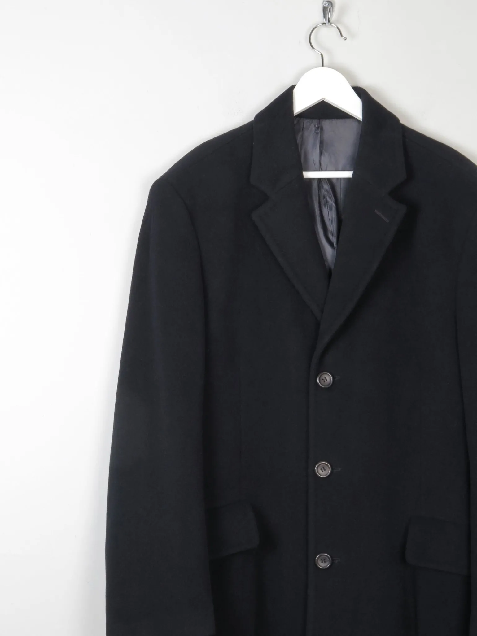 Men's Black Wool Nicole Farhi Cashmere Coat L/XL 46" Approx