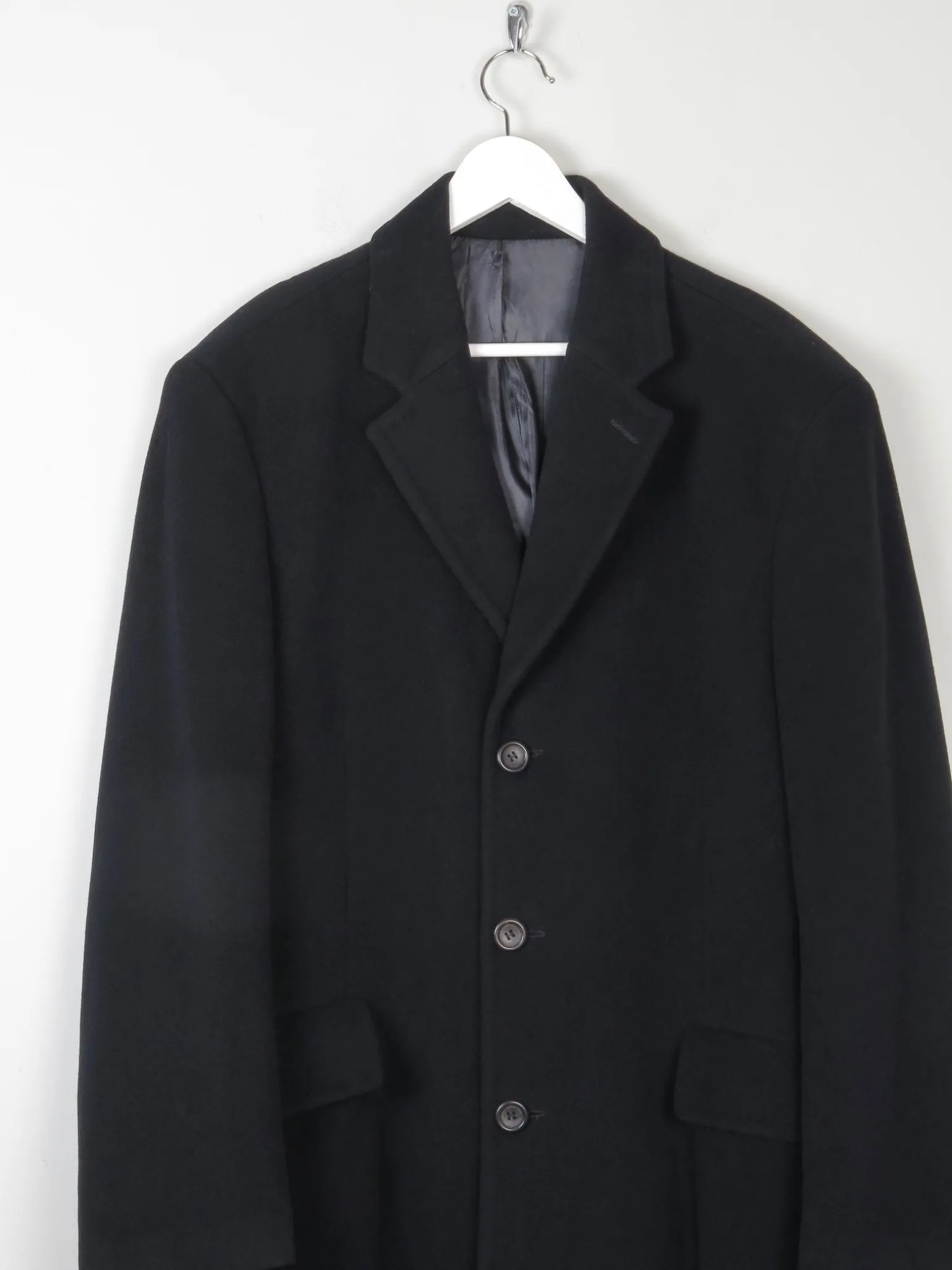 Men's Black Wool Nicole Farhi Cashmere Coat L/XL 46" Approx