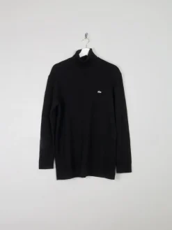 Men's Black Wool Vintage Lacoste Polo Neck Jumper S
