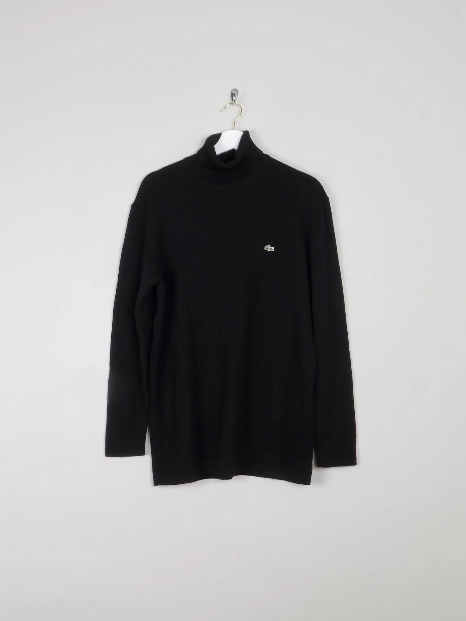 Men's Black Wool Vintage Lacoste Polo Neck Jumper S