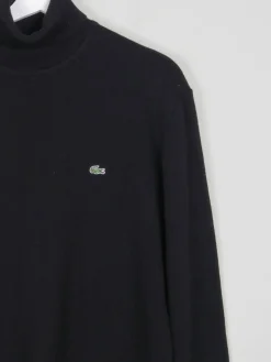 Men's Black Wool Vintage Lacoste Polo Neck Jumper S