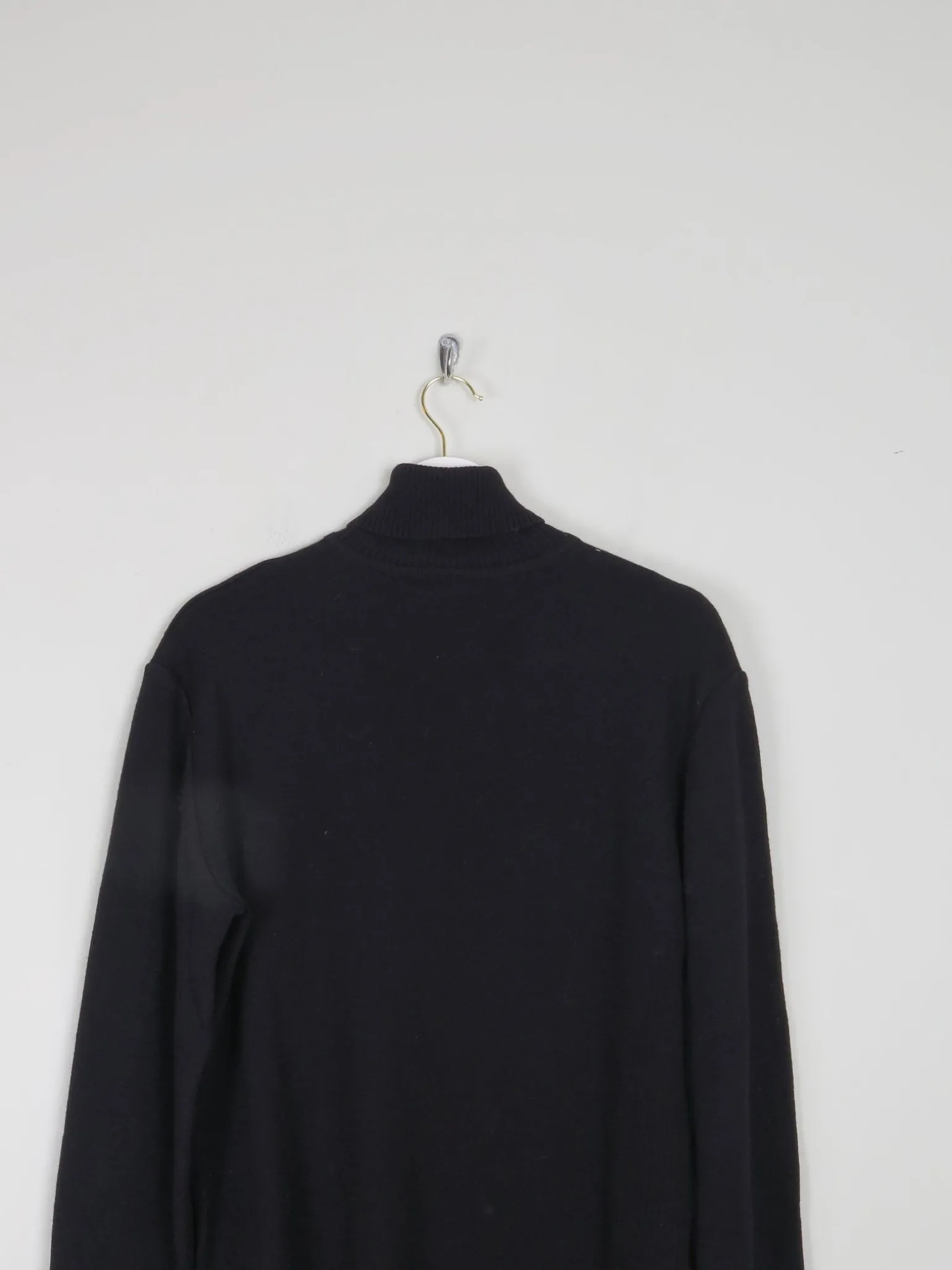 Men's Black Wool Vintage Lacoste Polo Neck Jumper S
