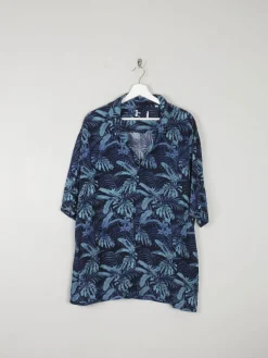 Men's Blue Printed Vintage Hawaiian Shirt L New