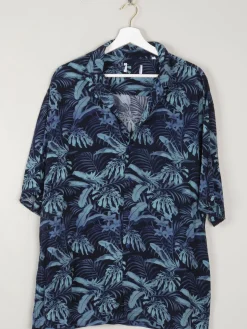 Men's Blue Printed Vintage Hawaiian Shirt L New