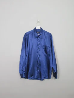 Men's Blue Satin Disco Shirt L