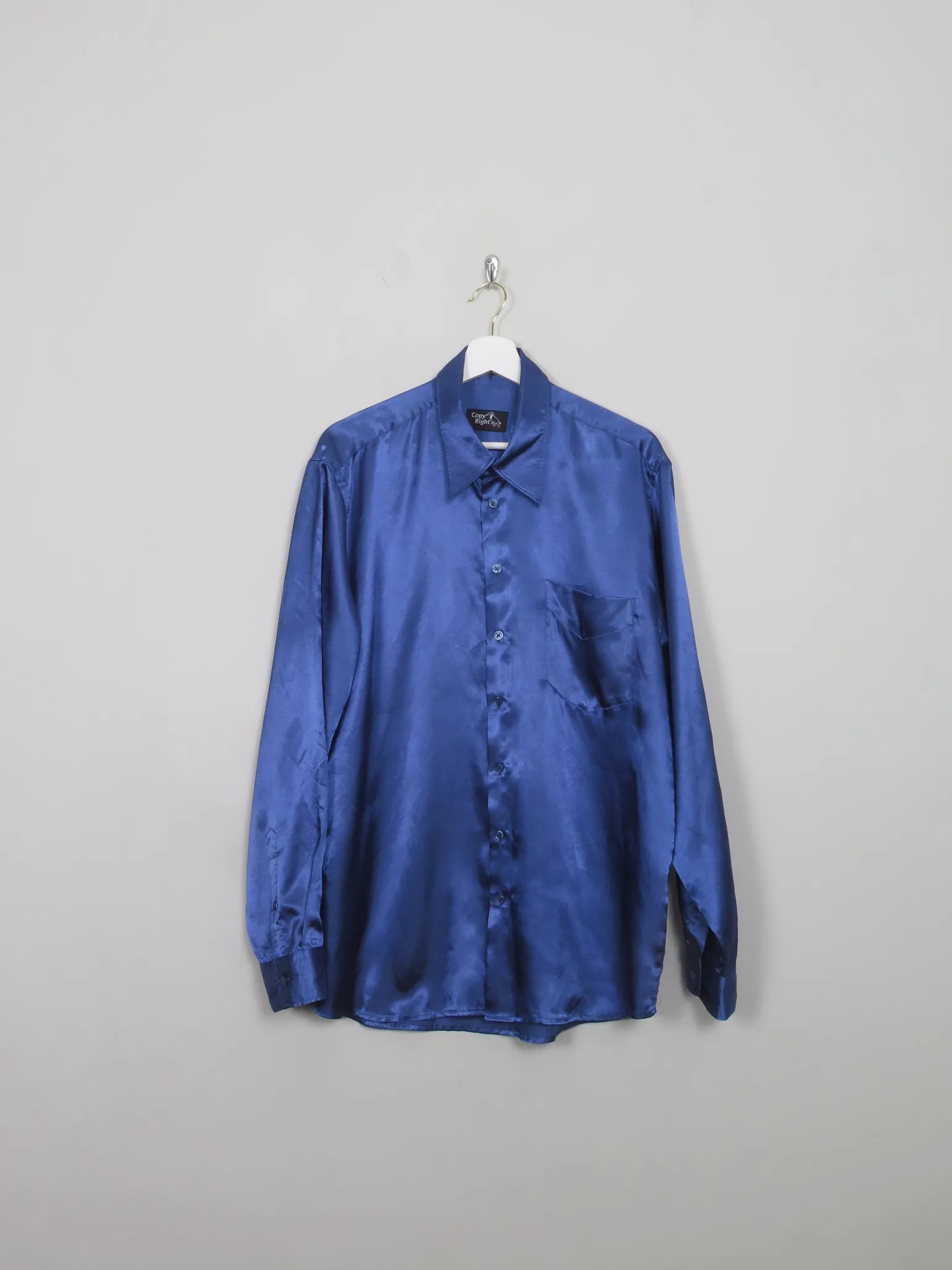 Men's Blue Satin Disco Shirt L