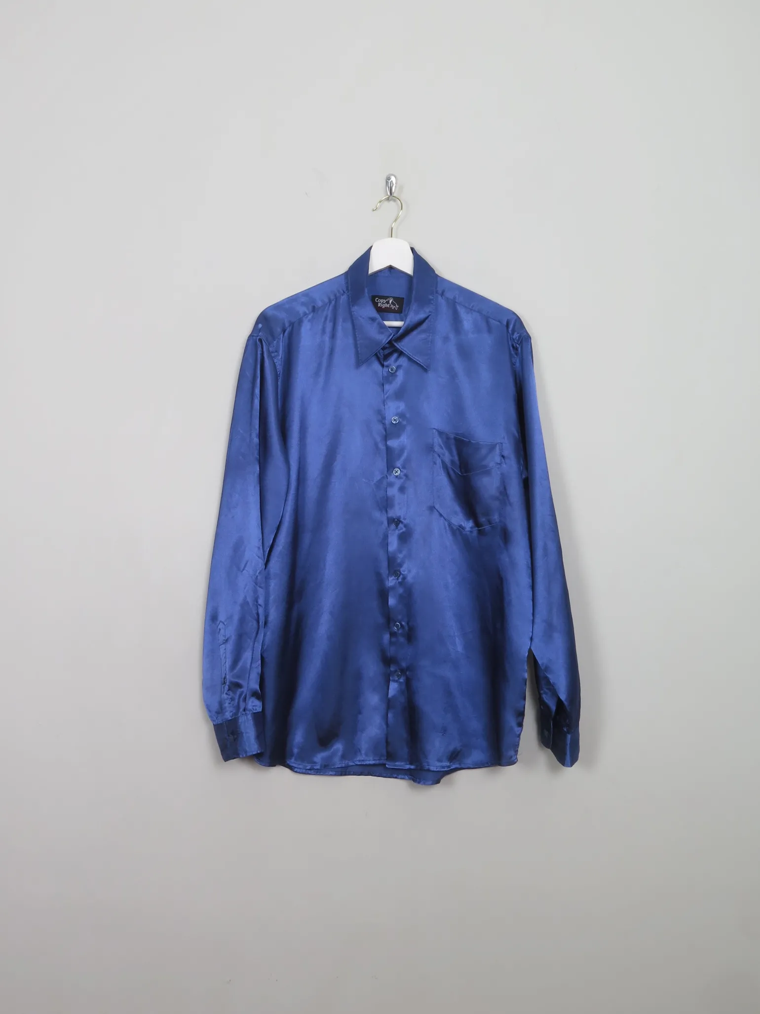 Men's Blue Satin Disco Shirt L