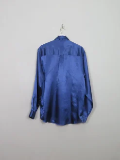Men's Blue Satin Disco Shirt L