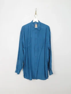 Men's Blue Silk Shirt M/L Oversized