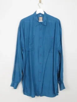 Men's Blue Silk Shirt M/L Oversized