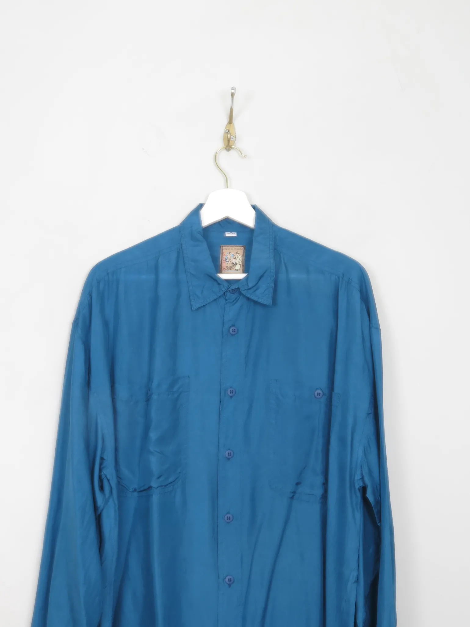 Men's Blue Silk Shirt M/L Oversized