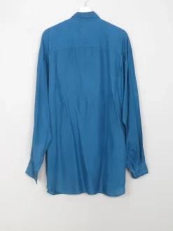 Men's Blue Silk Shirt M/L Oversized
